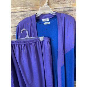 Fashion Formulas 3 Piece Outfit Jacket Shirt Skirt Set 2X Blue Purple Gold Studs